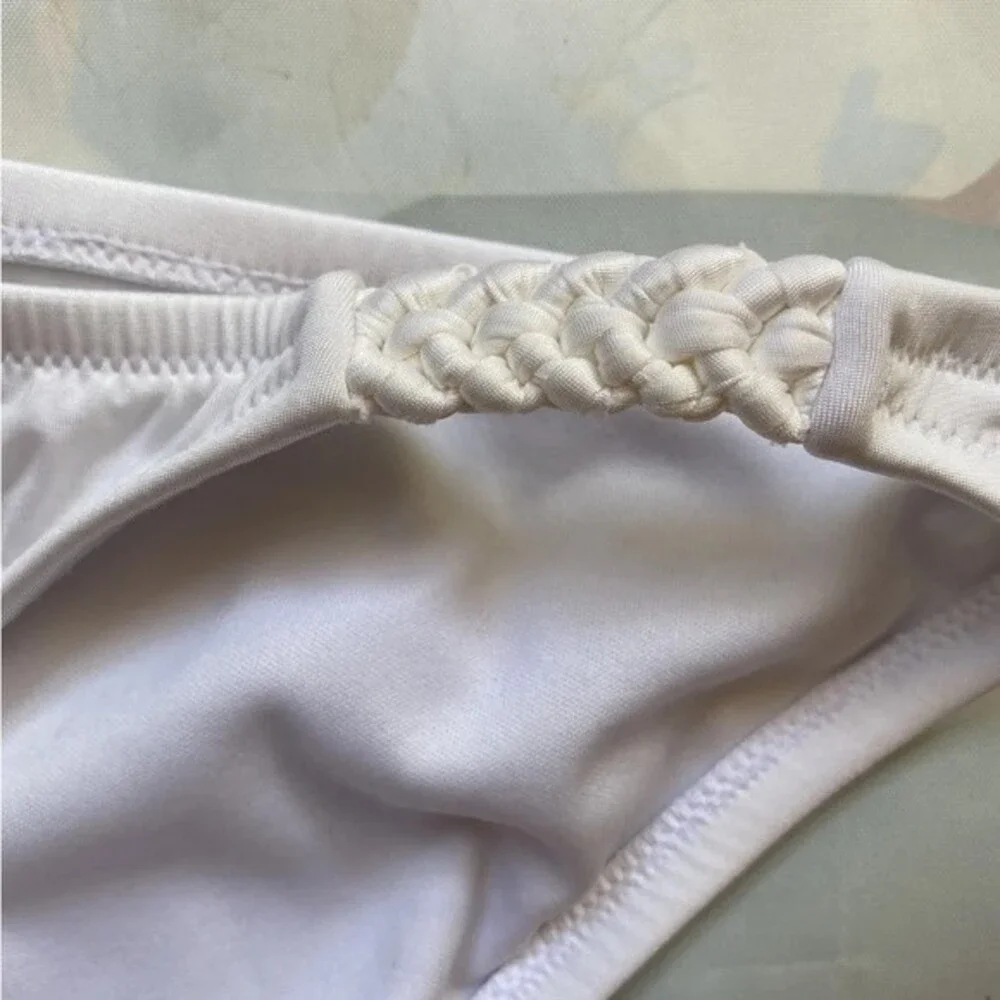 BcbgMaxAzria 2 Piece Swim Bikini Sz mix top Medium bottom Small White Gold Metal